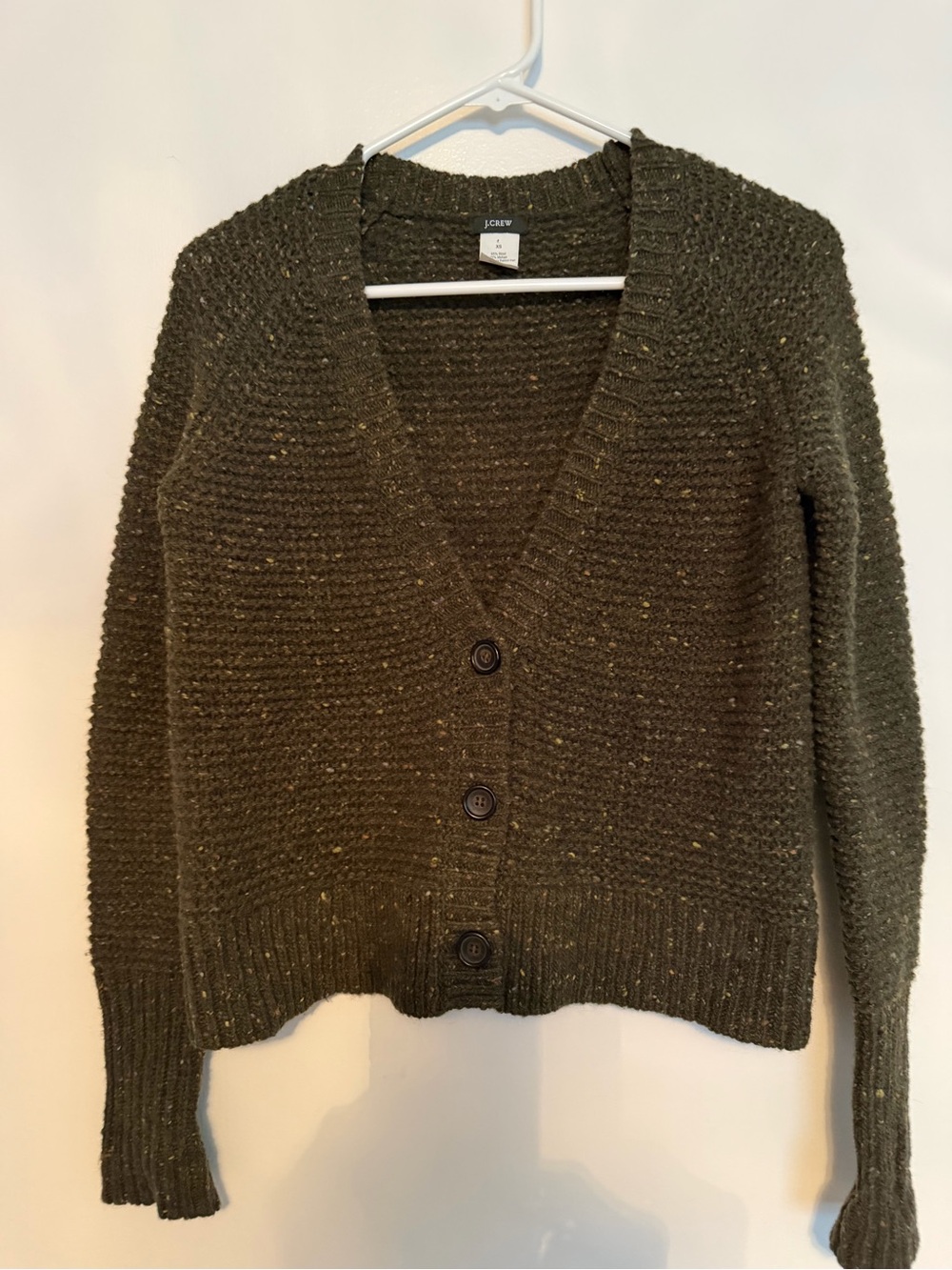 J CREW Black and Gray Tweed Wool, Mohair, and Angora Cardigan Sweater, Size XS